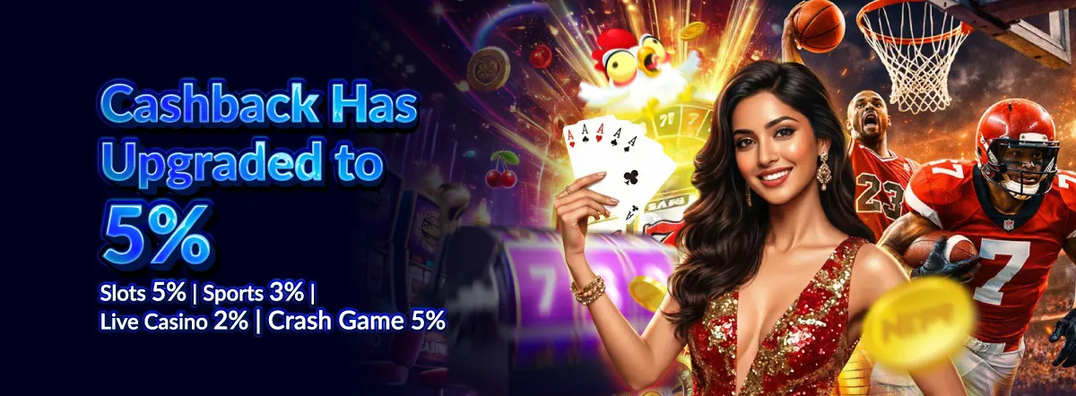 NEP9 Cashback upgraded to 5 percent across slots, sports 3 percent, live casino 2 percent and crash games 5 percent